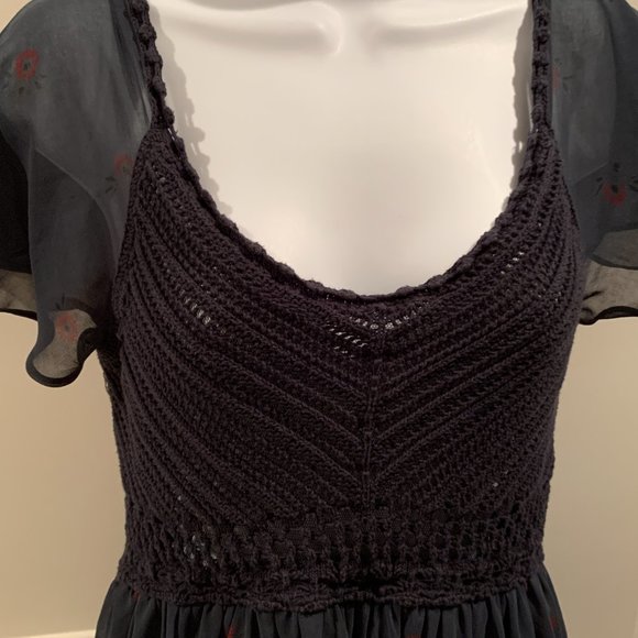 Free People Dark Green Crochet and Chiffon Floral Dress, Size Medium - Picture 9 of 16